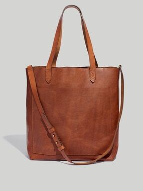 Madewell brown leather medium transport tote bag in English saddle